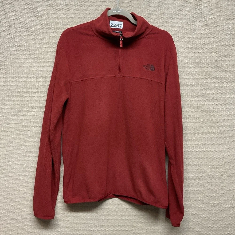 The North Face Sweater‎ Men Sz M Dark Orange Pullover Lightweight Fleece 1/4 Zip